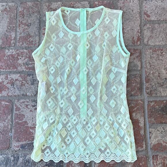 Vintage Tops - Vintage CaRina Made in U.S.A. Green Blouse Lace Sleeveless Round Neck Sheer S